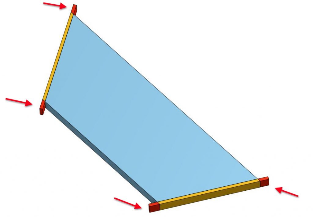 Protruding edges on a trapezoidal table. The edges are glued by hand so that the ends protrude.